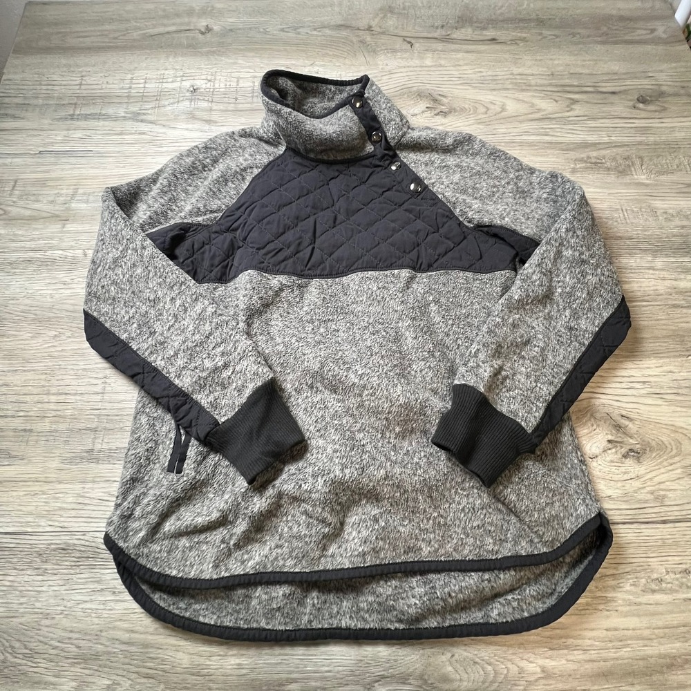 Abercrombie & Fitch Fleece Pullover Womens Medium Grey Quilted Snap Funnel Neck
